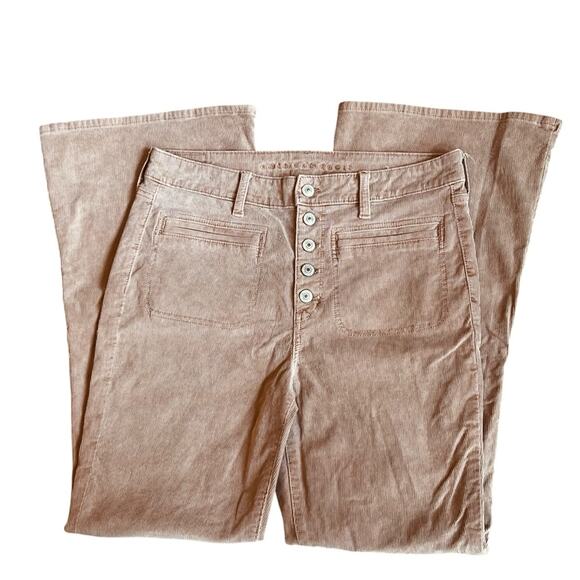 American Eagle Women’s Sz 12 Tan Super High Rise Flare Jeans Stretch Corduroy - Picture 3 of 14